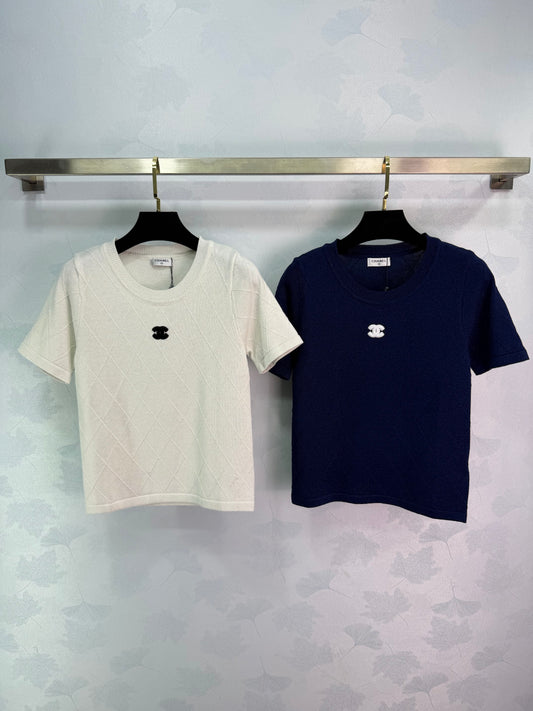 Diamond Pattern Knit Short-Sleeve T-Shirt