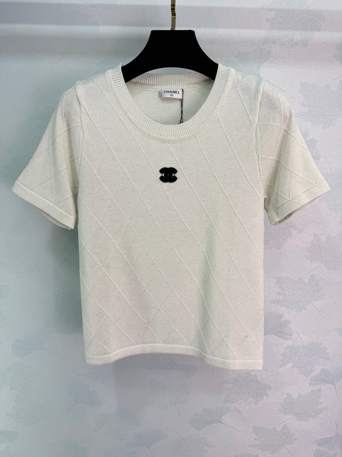Diamond Pattern Knit Short-Sleeve T-Shirt