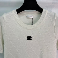 Diamond Pattern Knit Short-Sleeve T-Shirt