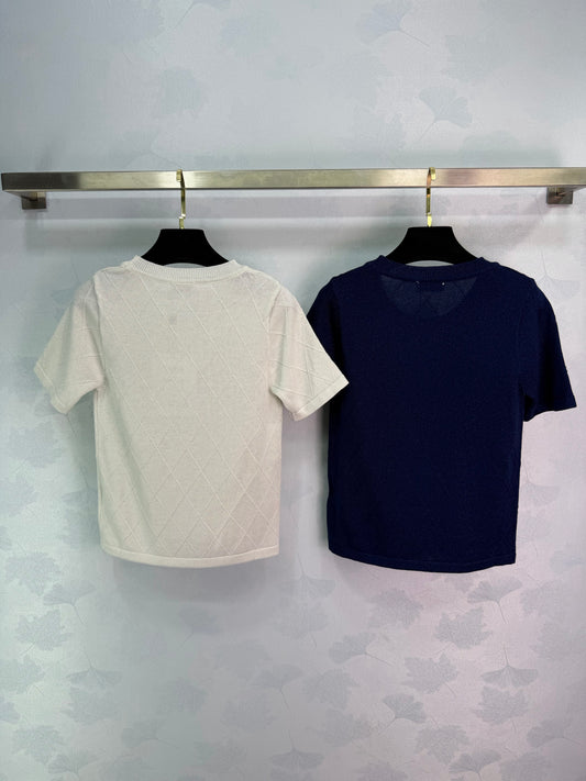 Diamond Pattern Knit Short-Sleeve T-Shirt