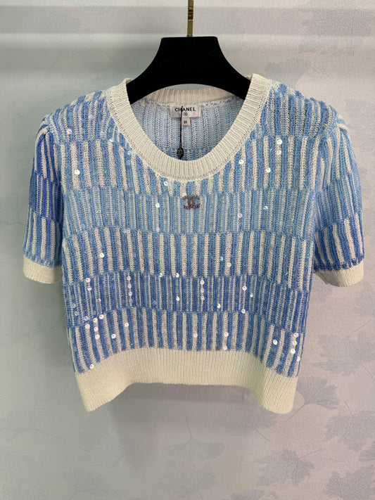 Sequined Knit Short-Sleeve T-Shirt