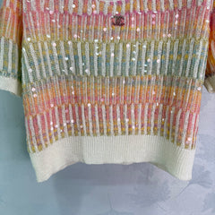 Sequined Knit Short-Sleeve T-Shirt