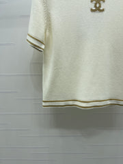 Gold-trimmed Crew Neck Knit Short-Sleeve Top
