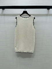 Color-blocked woven round neck knit vest dress