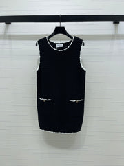 Color-blocked woven round neck knit vest dress