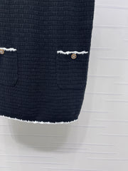 Color-blocked woven round neck knit vest dress