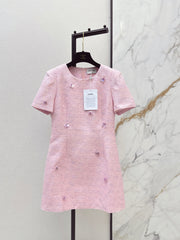 3D sequined short-sleeved dress