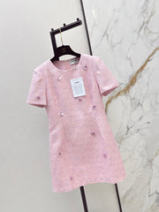 3D sequined short-sleeved dress