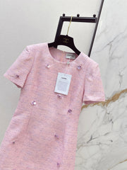 3D sequined short-sleeved dress