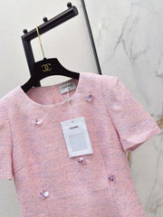3D sequined short-sleeved dress