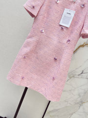 3D sequined short-sleeved dress