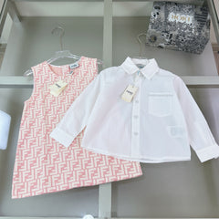 Embroidered logo shirt + premium pink jacquard denim dress