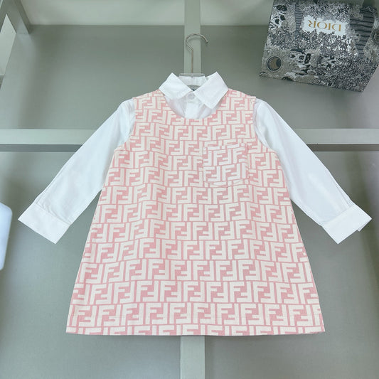 Embroidered logo shirt + premium pink jacquard denim dress