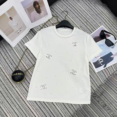 Sequined Beaded Short-Sleeve Crew Neck T-Shirt