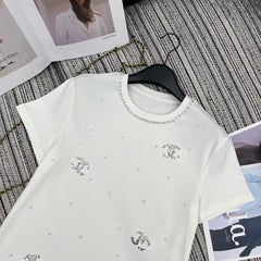 Sequined Beaded Short-Sleeve Crew Neck T-Shirt