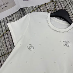 Sequined Beaded Short-Sleeve Crew Neck T-Shirt