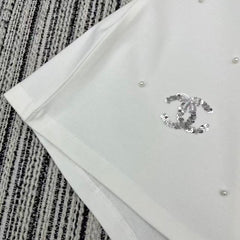 Sequined Beaded Short-Sleeve Crew Neck T-Shirt