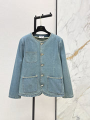 Denim Jacket with Overlocked Edges