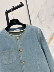 Denim Jacket with Overlocked Edges
