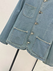 Denim Jacket with Overlocked Edges