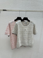 Sequined Crew Neck Knit Short Sleeve