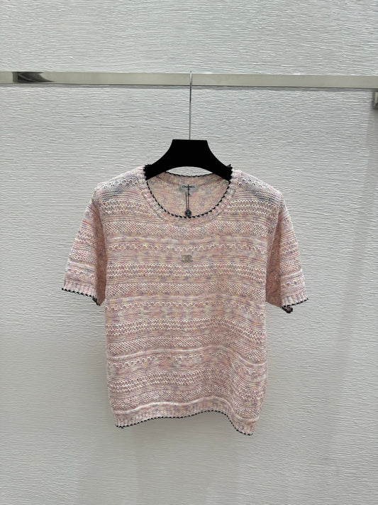 Sequined Crew Neck Knit Short Sleeve