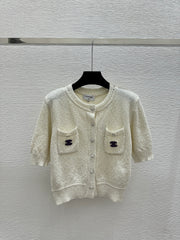 Sequined openwork short-sleeved cardigan