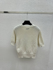 Sequined openwork short-sleeved cardigan