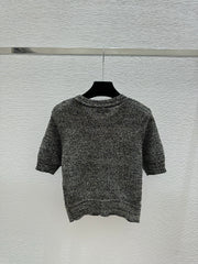 Sequined openwork short-sleeved cardigan