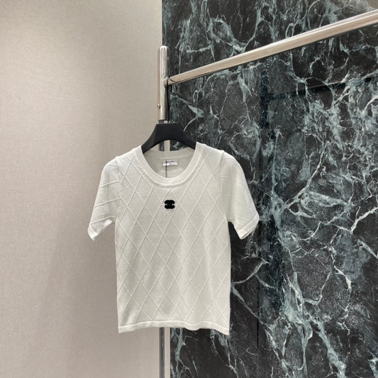 Diamond Pattern Knit Short-Sleeve Top