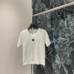 Diamond Pattern Knit Short-Sleeve Top