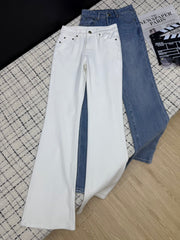 Embroidered mesh flared pants with back pockets