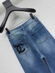 Rhinestone-embellished straight-leg wide-leg jeans