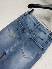 Sequined butterfly rhinestone straight-leg wide-leg jeans