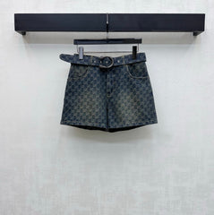 Jacquard Denim Shorts with a Waistband