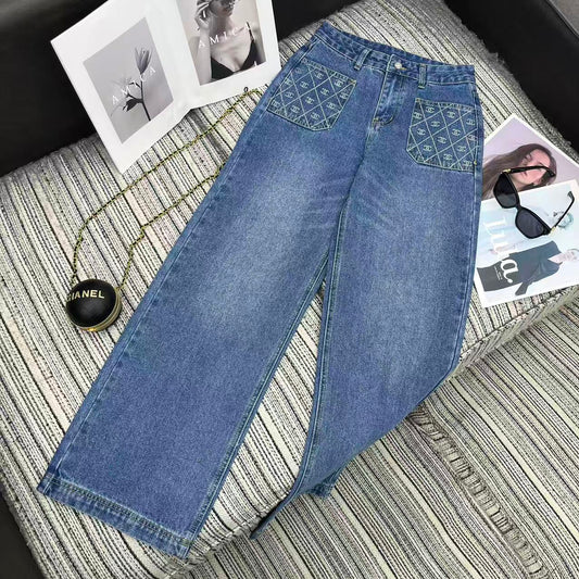 Logo straight-leg wide-leg jeans