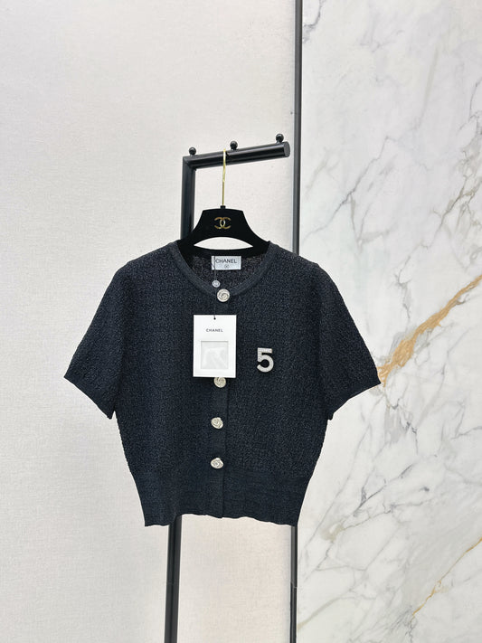 Hardware-embellished short-sleeved knit top