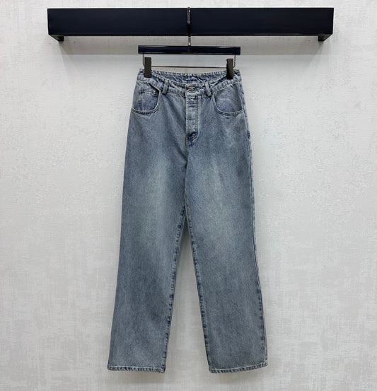 Embroidered Straight-Leg Denim Pants