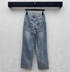 Embroidered Straight-Leg Denim Pants