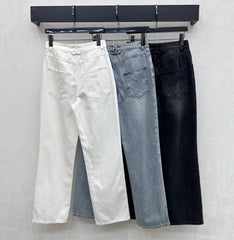 Embroidered Straight-Leg Denim Pants