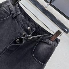 Embroidered Straight-Leg Denim Pants