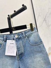 Denim shorts with back waist decoration