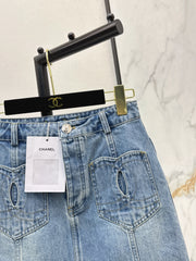 Denim skirts with back waist decoration