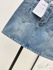 Denim skirts with back waist decoration