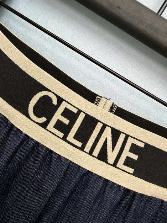 Faux Denim Wide-Leg Pants