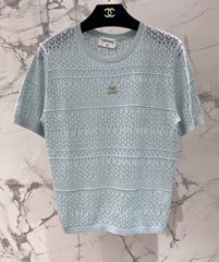 Openwork Knit Crew Neck Short-Sleeve Top