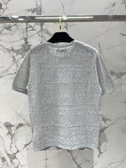 Openwork Knit Crew Neck Short-Sleeve Top