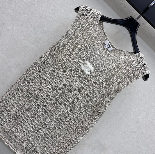 Embroidered Openwork Knitted Vest