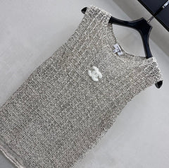 Embroidered Openwork Knitted Vest