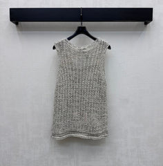 Embroidered Openwork Knitted Vest